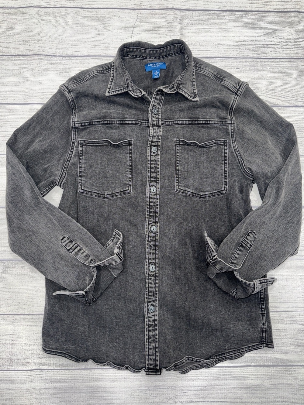 Arizona Jean Company Washed Black Denim Button-Up Shirt